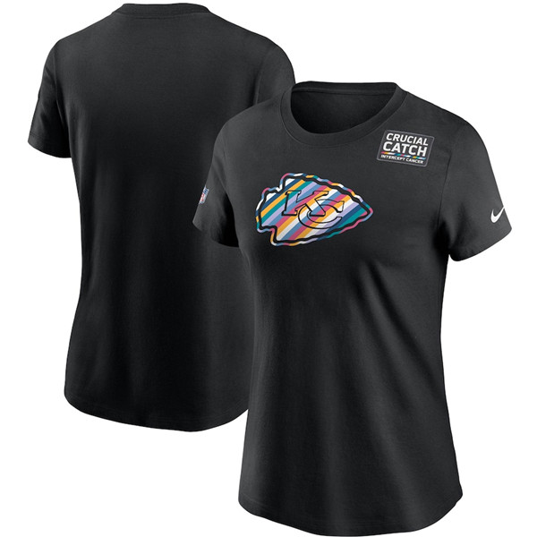 Women's Kansas City Chiefs 2020 Black Sideline Crucial Catch Performance NFL T-Shirt(Run Small)
